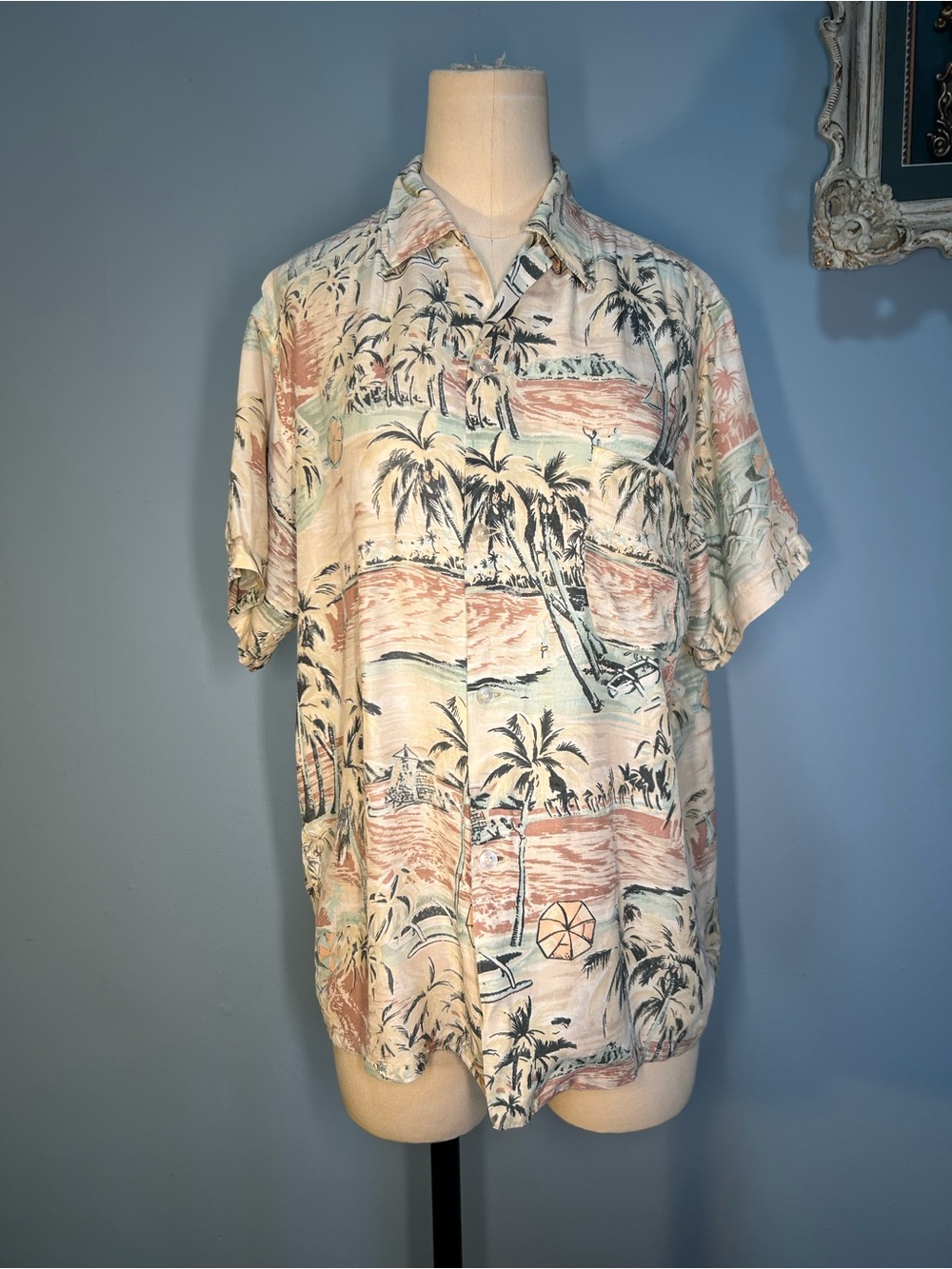 Beautiful Handprinted Hawaiian Shirt AS IS